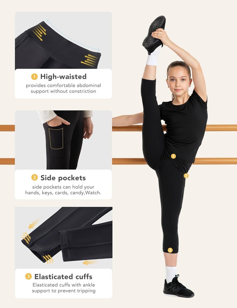HOFISH Girls' Athletic Leggings with Pockets, Kids Dance Running Yoga Pants, Workout Active Dance Tights for Girls - Image 5